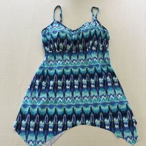 Sea & Sand Beachwear Purple Blue Asymmetric Long Tunic Swim Top Sz 8 A3703